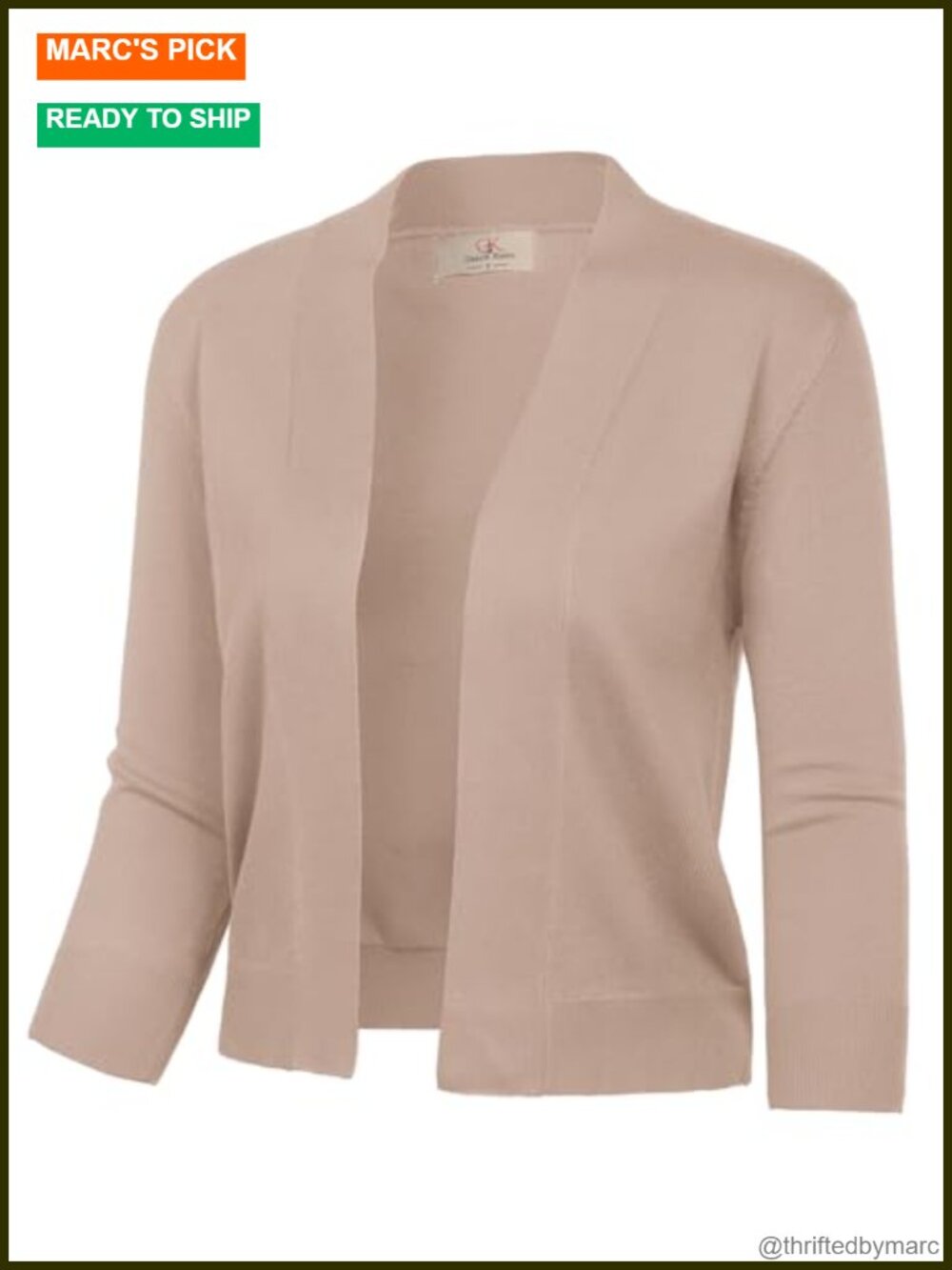 Women Cropped Cardigan Lightweight Knit 3/4 Sleeve Open Front Shrug Bolero